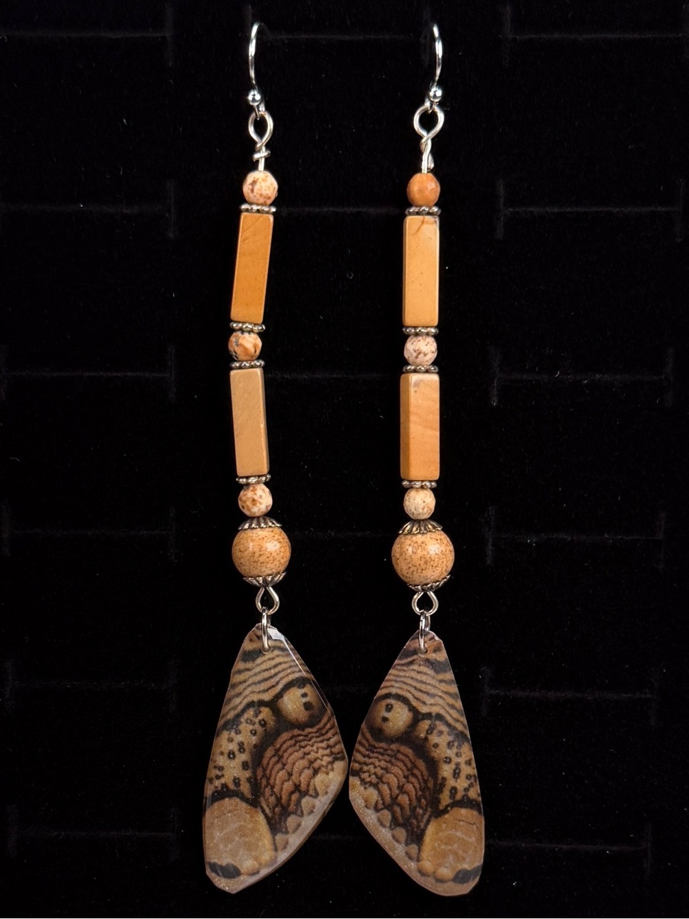 Vintage bohemian chic long Brown Beaded Dangle pierced Earrings
